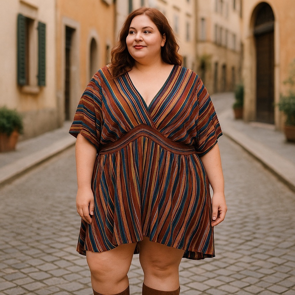 Bloomchic Artsy Boho Stripe Tunic Top 26 4XL Lagenlook Colorful Festival Top